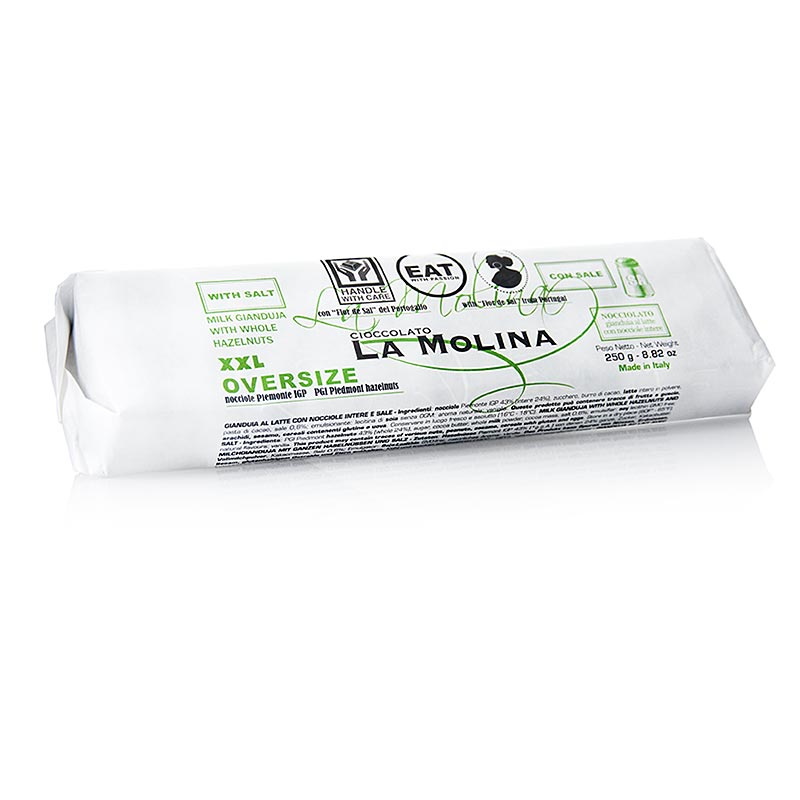 XXL Oversize Gianduja Barren mit Salz und Haselnüssen, La Molina - 250 g - Papier