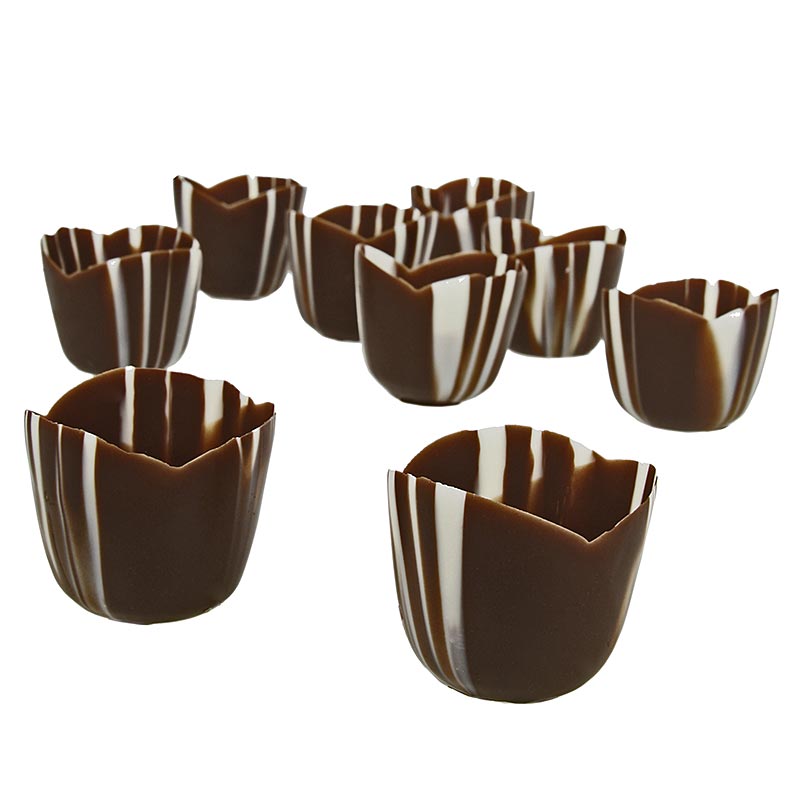Schokoform - Fleur - Michelle, dunkel / weiß, Ø 35 mm, 35 mm hoch - 980 g, 152 Stück - Karton Schokoform - Fleur - Michelle, dunkel / weiß, Ø 35 mm, 35 mm hoch - 980 g, 152 Stück - Karton