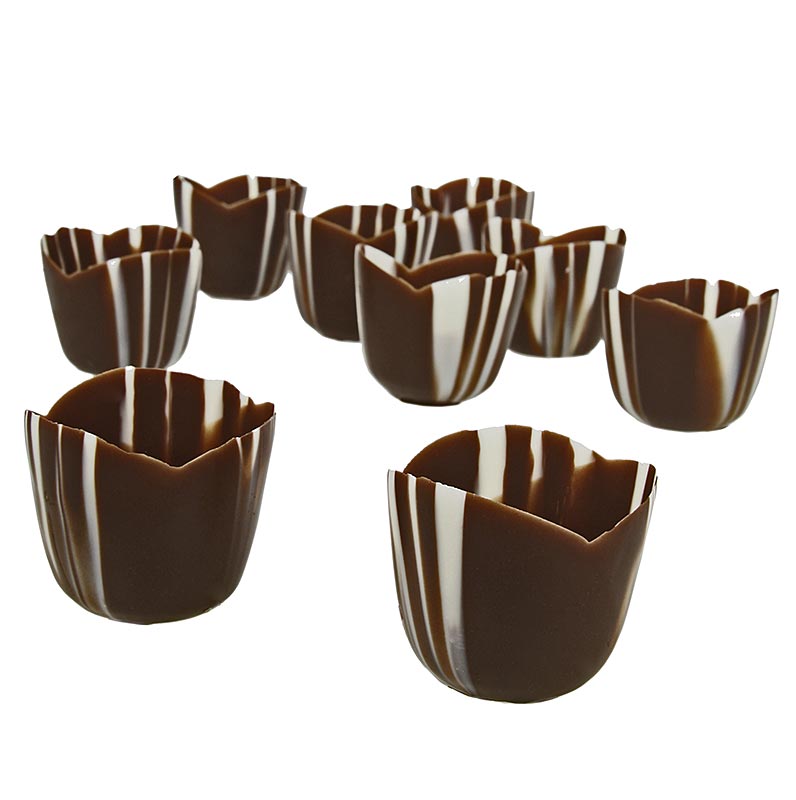 Chocoladevorm - Fleur - Michelle, donker / wit, Ø 35 mm, 35 mm hoog - 980 g, 152 stks - karton