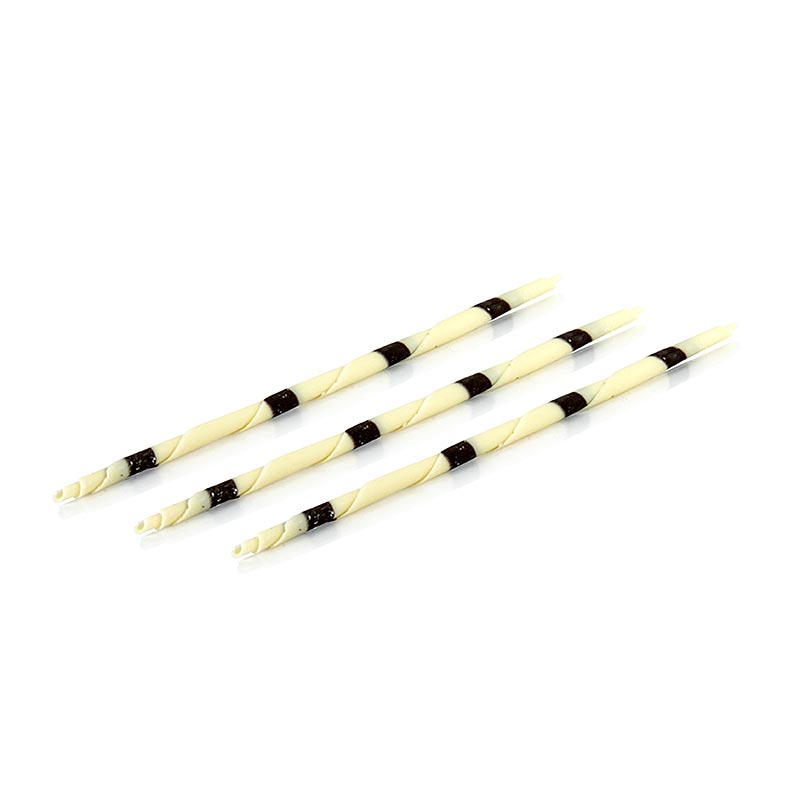 Chokoladecigarer - XL Pencil, hvide / sorte striber, 20cm, Mona Lisa - 900 g, 115 stk - karton Chokoladecigarer - XL Pencil, hvide / sorte striber, 20cm, Mona Lisa - 900 g, 115 stk - karton