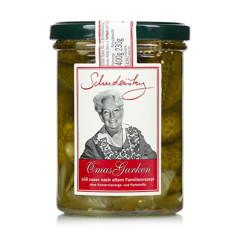 Grandmas cucumbers, sweet and sour, schudeisky - 400 g - Glass