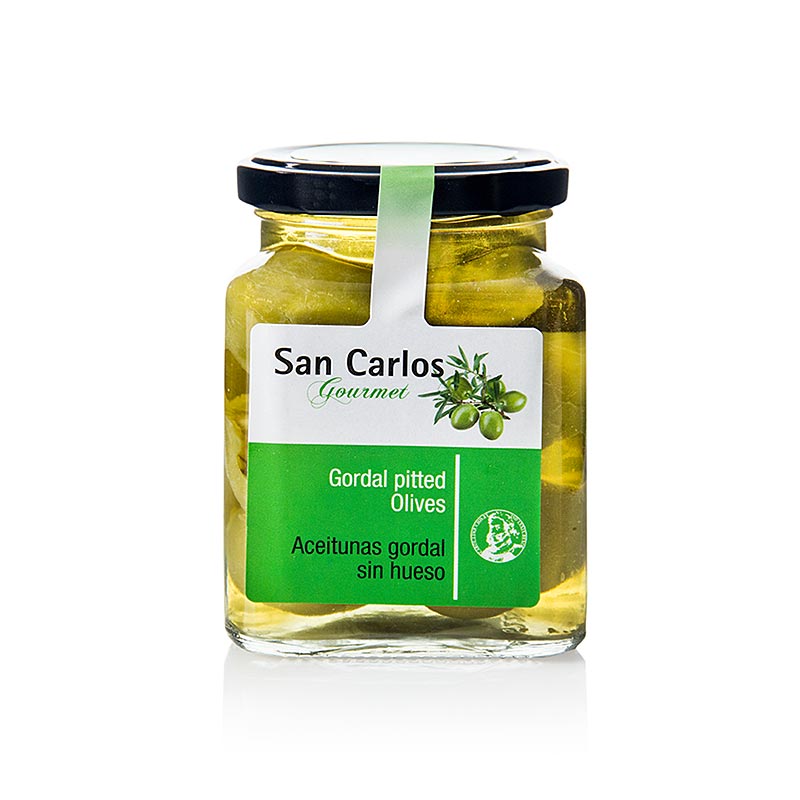 Grønne oliven, uden kerne, Gordal, San Carlos Gourmet - 300 g - glas