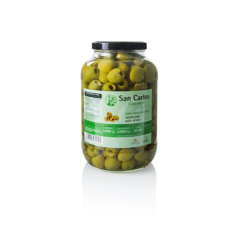 Olives vertes, sans noyau, Gordal, San Carlos Gourmet - 3,8 kg - verre