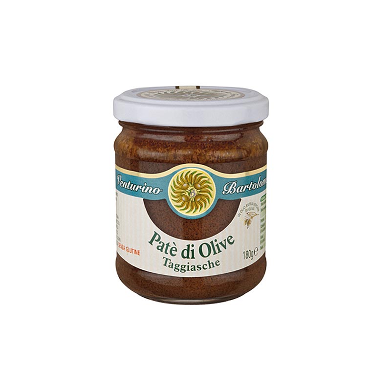 Olijfpasta - tapenade, zwart, gemaakt van Taggiasca-olijven, Venturino - 180 g - glas