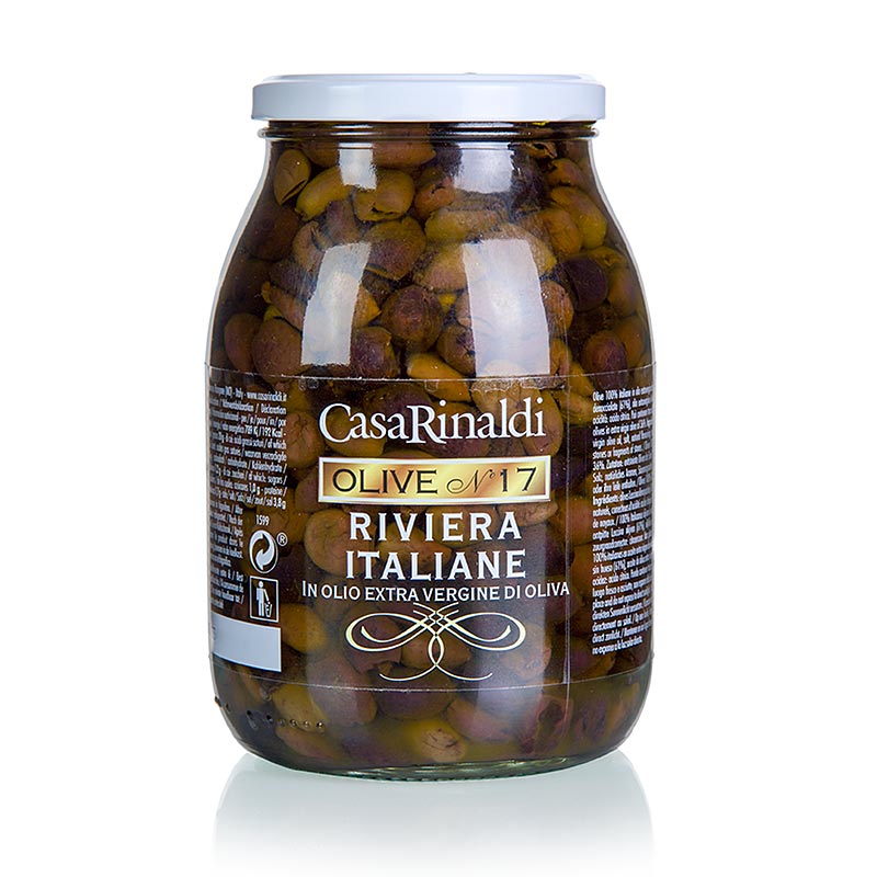 Schwarze Oliven, ohne Kern (Snocciolate), in Olivenöl, Casa Rinaldi - 900 g - Glas