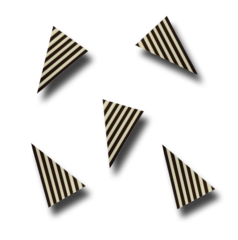Deko-Aufleger Stripes, Dreieck, weiße/dunkle Schokolade gestreift, 32x49mm - 1 kg 538 St - Karton Deko-Aufleger Stripes, Dreieck, weiße/dunkle Schokolade gestreift, 32x49mm - 1 kg 538 St - Karton