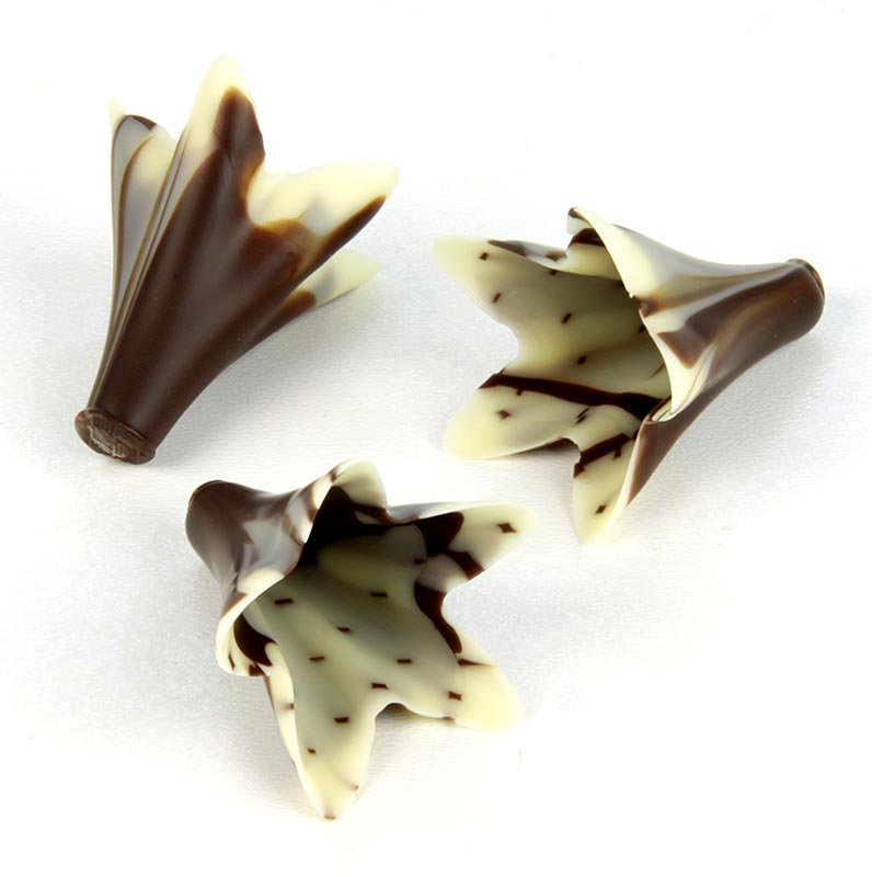 Schokoform - Fleur - Lilien, klein, dunkel / weiß, Ø 33 mm, 37 mm hoch - 1,824 kg, 152 St - Karton Schokoform - Fleur - Lilien, klein, dunkel / weiß, Ø 33 mm, 37 mm hoch - 1,824 kg, 152 St - Karton