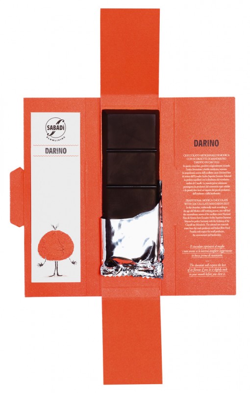 Modica Darino - Mandarino tardivo di ciaculli,Bio, Modica Darino - Schokolade mit Mandarine, Sabadi - 50 g - Tafel