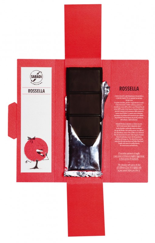 Modica Rossella - Arancia rossa, Bio, Modica Rossella - Schokolade mit Blutorange, Sabadi - 50 g - Tafel
