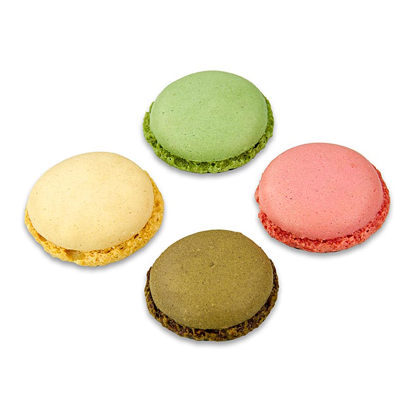 Macarons Mélange 1 (chacun 96 x pistache, chocolat, nature, framboise) Ø3,5cm - 921 g, 384 pc - carton