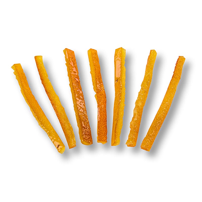 Sinaasappel, gekonfijte sinaasappelschil, in repen, aiguillettes - 1 kg - zak Sinaasappel, gekonfijte sinaasappelschil, in repen, aiguillettes - 1 kg - zak