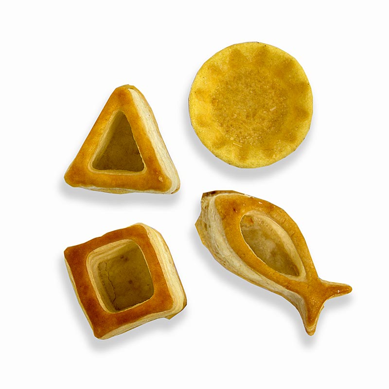 Mini-Blätterteig-Gastro Mix: 20 Fische, 24 Carrés, 24 Dreieck, 64 Mini Quiche - 596 g, 132 St - Karton Mini-Blätterteig-Gastro Mix: 20 Fische, 24 Carrés, 24 Dreieck, 64 Mini Quiche - 596 g, 132 St - Karton