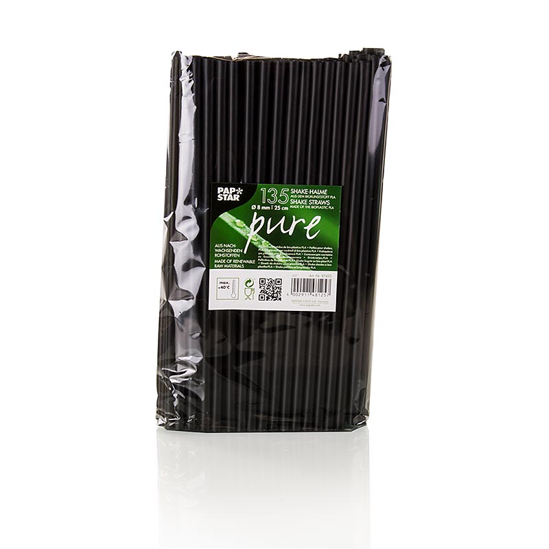 Einweg Trinkhalme aus PLA (Polylactid), für Shakes, schwarz, Ø 8 mm, 25 cm lang - 135 St - Karton Einweg Trinkhalme aus PLA (Polylactid), für Shakes, schwarz, Ø 8 mm, 25 cm lang - 135 St - Karton