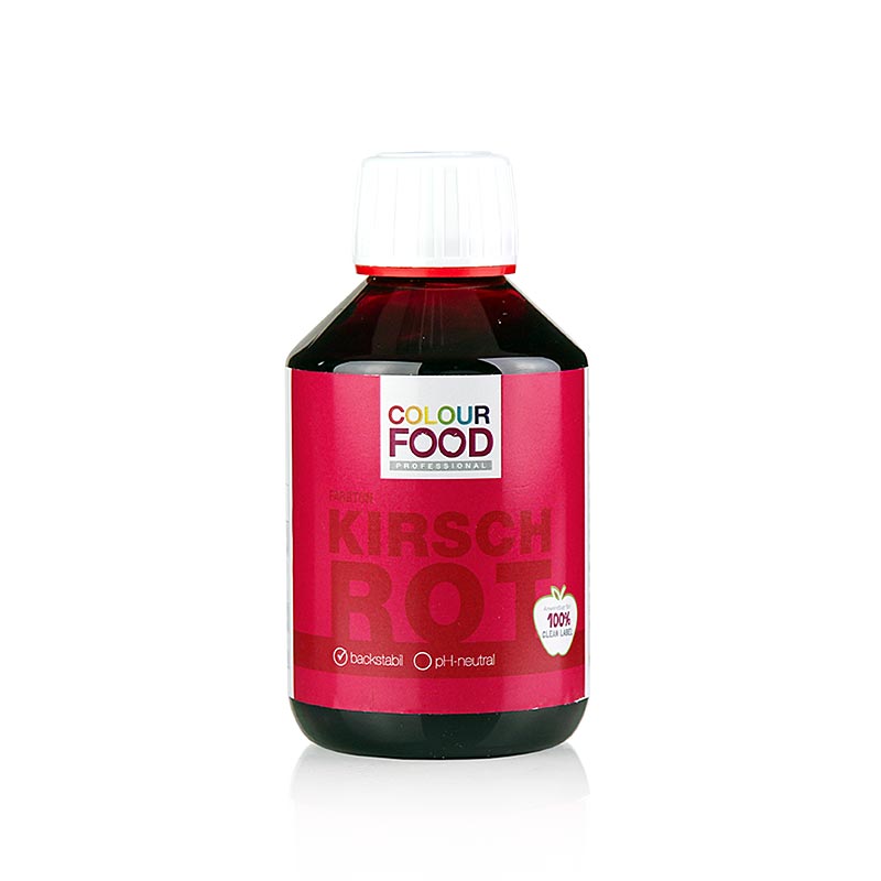 ColourFood Lebensmittelfarbe - Kirsch Rot, flüssig, wasserlöslich, vegan - 250 g - Pe-flasche