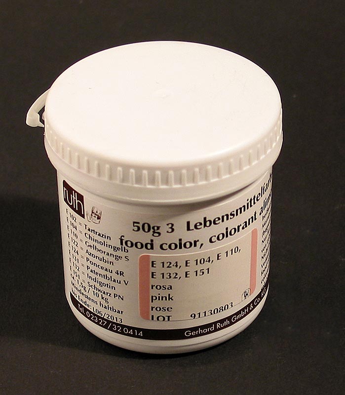 Kleurstofpoeder voor levensmiddelen, roze, in water oplosbaar, 9113, Ruth - 50g - Pe kan