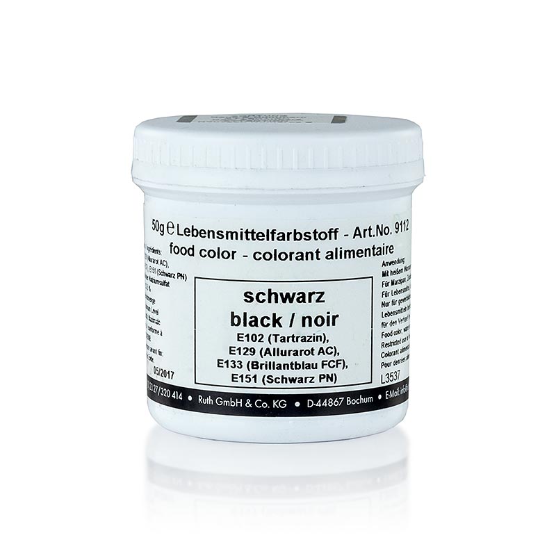 Foedevarefarvepulver, sort, vandoploeseligt, 9112, Ruth - 50 g - Pe kan