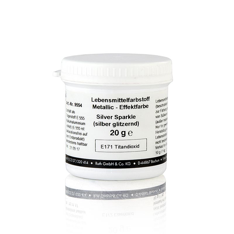 Lebensmittelfarbe, Silver Sparkle, für Glanz und Glitzer-Silbereffekt, Ruth - 20 g - Pe-dose Lebensmittelfarbe, Silver Sparkle, für Glanz und Glitzer-Silbereffekt, Ruth - 20 g - Pe-dose