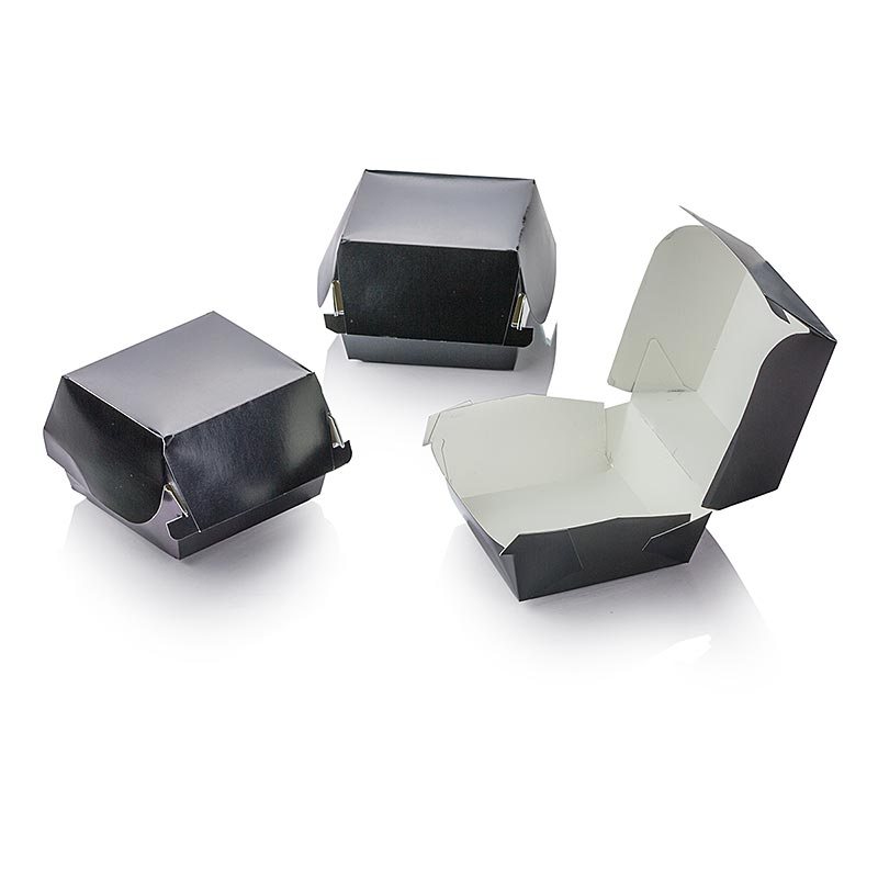 Mini Hamburger cardboard boxes, black, 90 x 80 x 50mm, 100% boss - 100 hours - carton