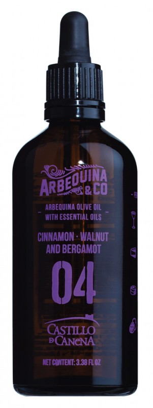 Nr.04 Aceite con Canela, Nuez + Bergamota, Aromatisiertes Olivenöl Zimt, Bergamotte, Walnuss, Castillo de Canena - 100 ml - Flasche