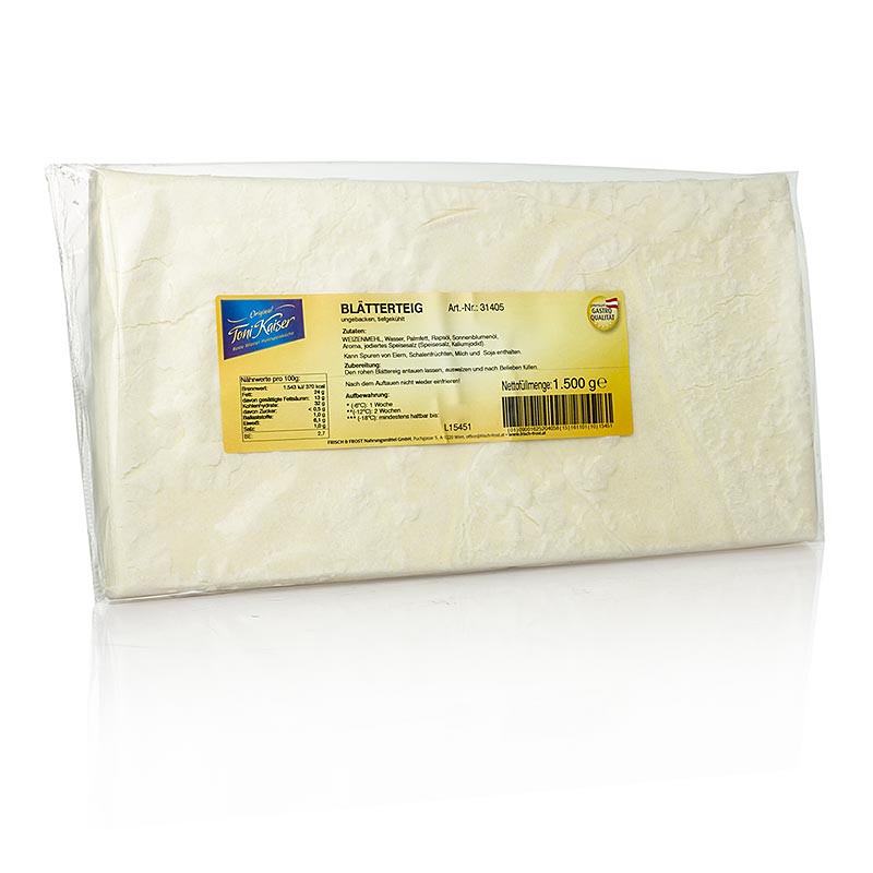 Puff pastry, blocks a 34.5 x 17.5 x 1.7 cm - 6 kg, 4 x 1500 g - carton