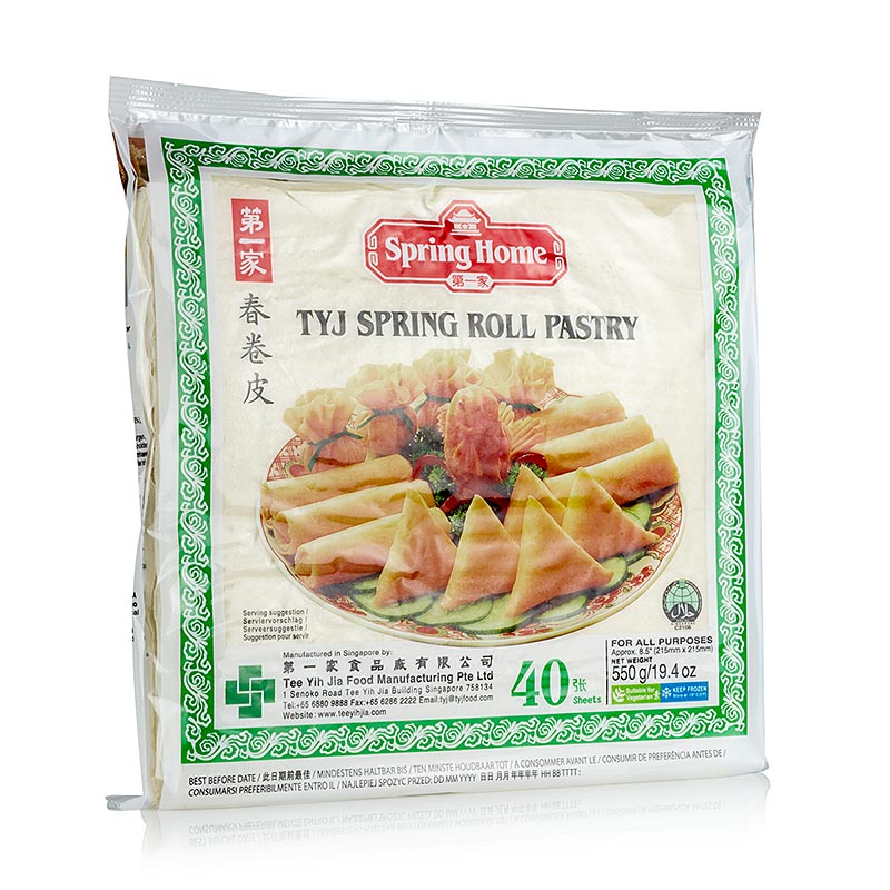 Spring roll dough, 21.5 x 21.5 cm, 40 sheets - 500 g, 40 sheets - bag