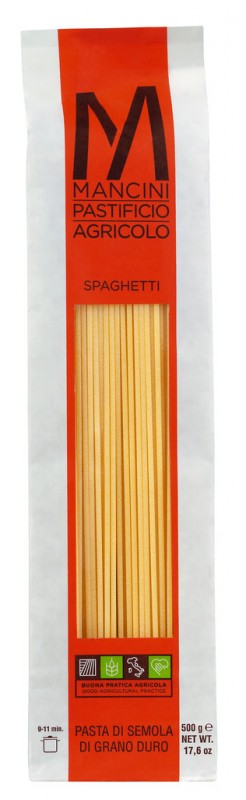 Spaghetti, Hartweizengrießnudeln, Pasta Mancini - 500 g - Packung Spaghetti, Hartweizengrießnudeln, Pasta Mancini - 500 g - Packung