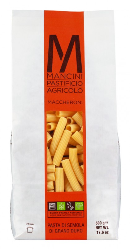 Maccheroni, pâtes à la semoule de blé dur, pâtes mancini - 500 g - pack