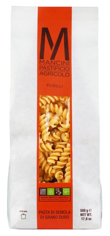 Fusilli, Hartweizengrießnudeln, Pasta Mancini - 500 g - Packung