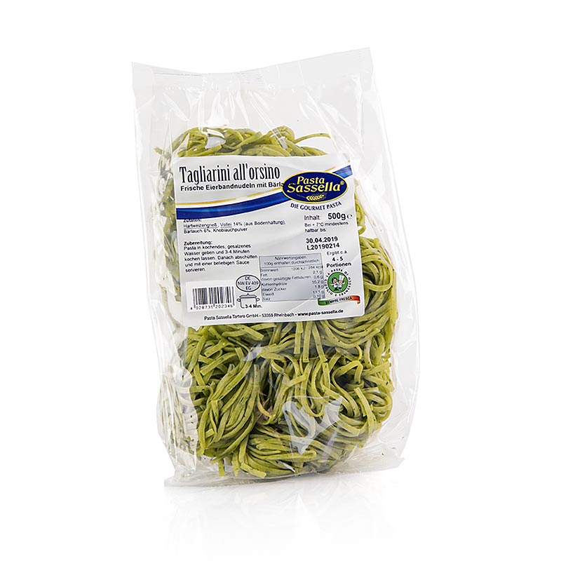Frisk tagliarini med vilde hvidløg (all`orsino), bånd noodle, 4mm, pasta Sassella - 500 g - taske
