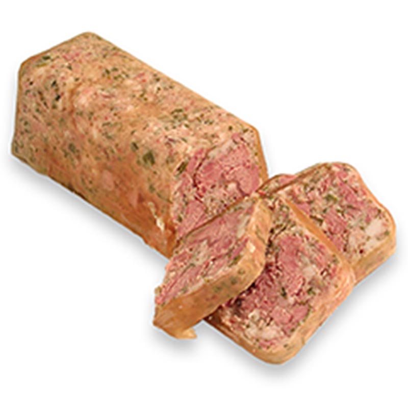 Terrine de pointes de filet de canard - aiguilettes, aux 6 herbes, rougie - 1 kg - Peler