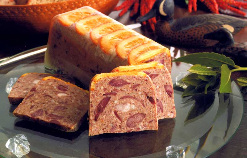 Terrine de viande de canard, aux oranges, rougie - 1 kg - Peler