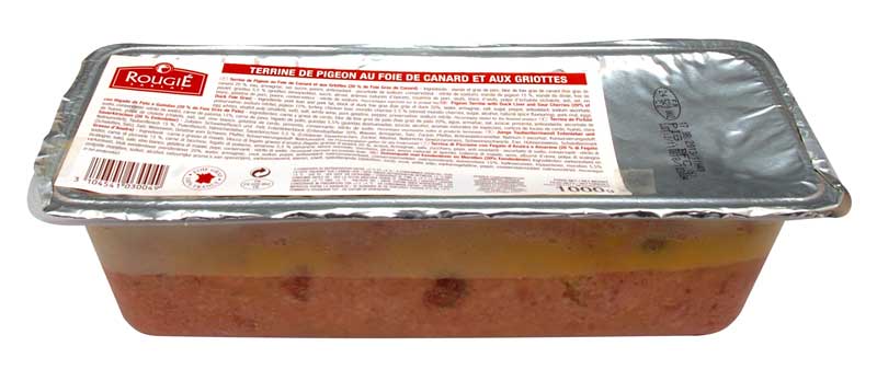 Terrine of pigeon, with cherries and duck liver foie gras (20%), Rougie - 1 kg - Pe-shell