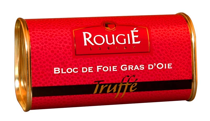 Goose foie gras block, 3% truffle, foie gras, trapeze, rougie - 210g - can Goose foie gras block, 3% truffle, foie gras, trapeze, rougie - 210g - can