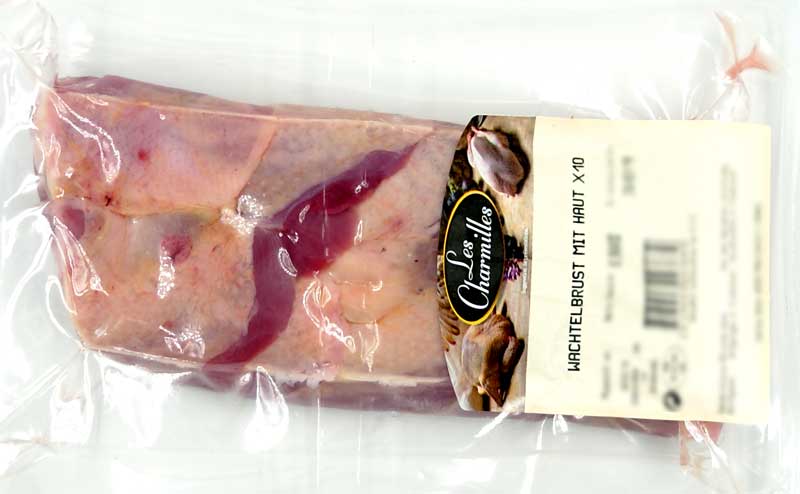 Quail bryst med hud uden fløjben, 10 stykker, fjerkræ fra Frankrig - ca. 300 gr - vakuum Quail bryst med hud uden fløjben, 10 stykker, fjerkræ fra Frankrig - ca. 300 gr - vakuum