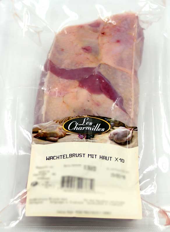 Quail bryst med hud uden fløjben, 10 stykker, fjerkræ fra Frankrig - ca. 300 gr - vakuum Quail bryst med hud uden fløjben, 10 stykker, fjerkræ fra Frankrig - ca. 300 gr - vakuum