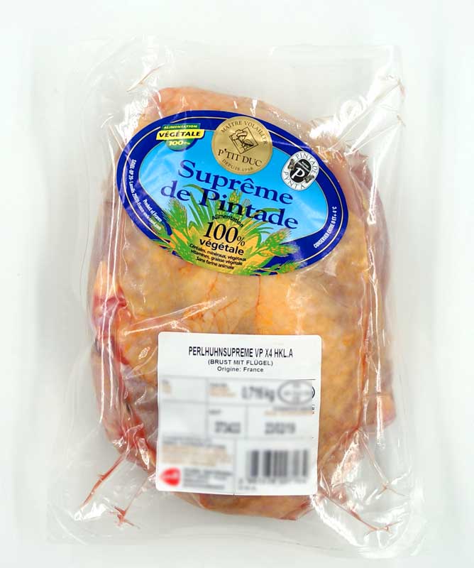 Guinea fowl breast with wings 4 pieces, poultry from France - about 700 gr - vacuum