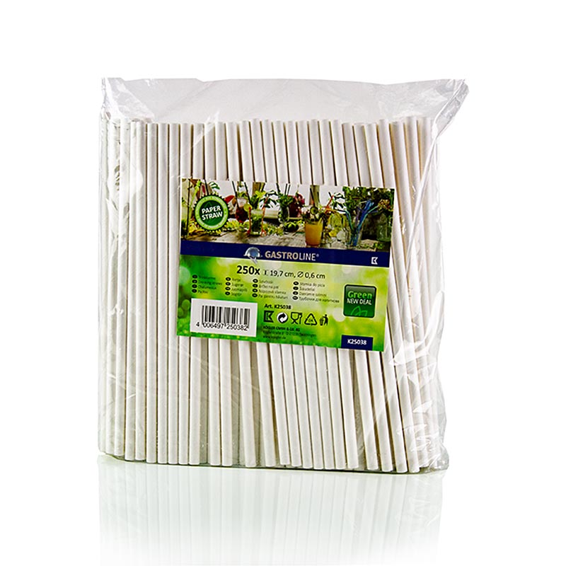 Disposable Paper Straws, white, Ø 6mm, 19,7 cm - 250 h - carton