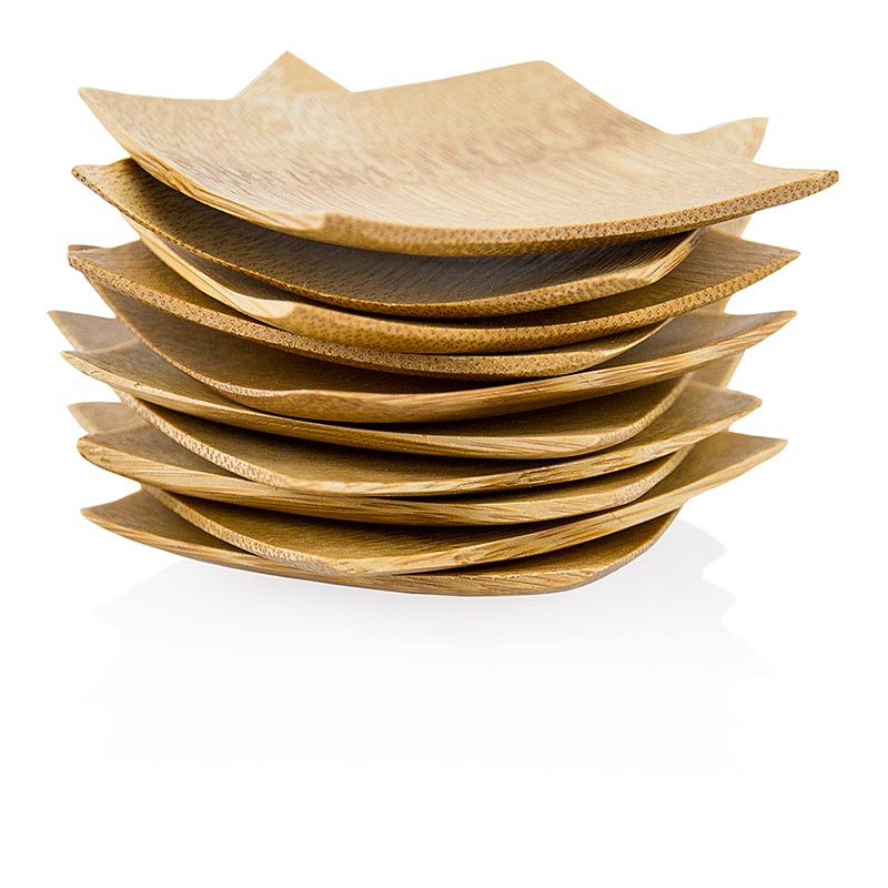 Mehrweg Bambusschalen, flach und massiv, quadratisch, 6 x 6 cm - 10 St - Box Mehrweg Bambusschalen, flach und massiv, quadratisch, 6 x 6 cm - 10 St - Box
