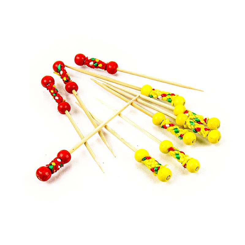 Bamboo skewers Mexico, with colorful decoration and pearls, 7,5 cm - 40 hours - bag