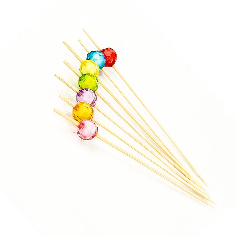 Brochettes en bambou nacrées, 12cm, avec perles rondes, claires et colorées - 40 heures - sac
