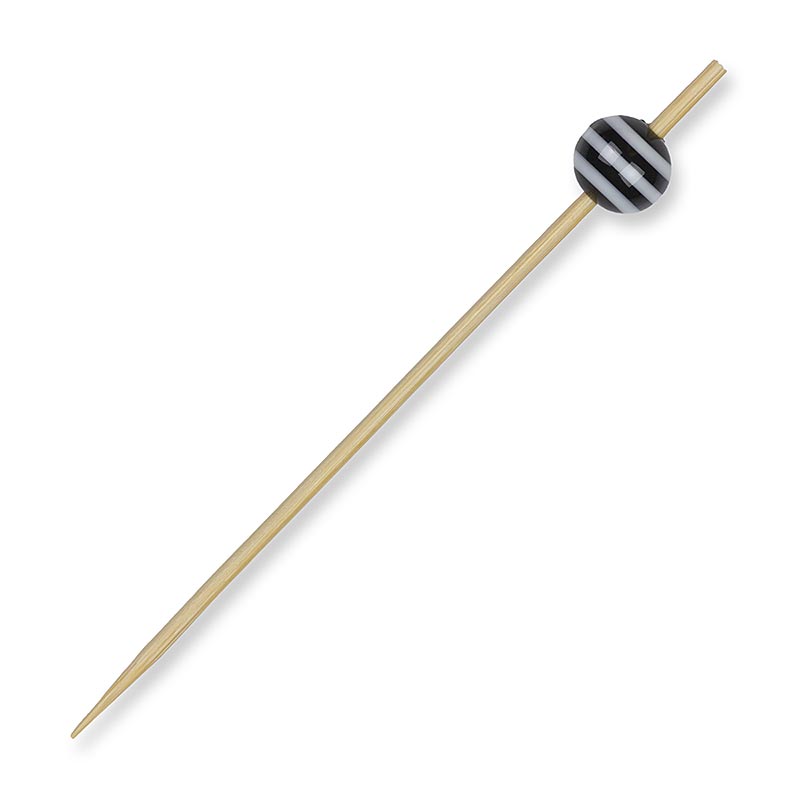 Holz-Spieße, mit Kristallkugel schwarz/weiß gestreift, 9 cm - 100 St - Beutel Holz-Spieße, mit Kristallkugel schwarz/weiß gestreift, 9 cm - 100 St - Beutel