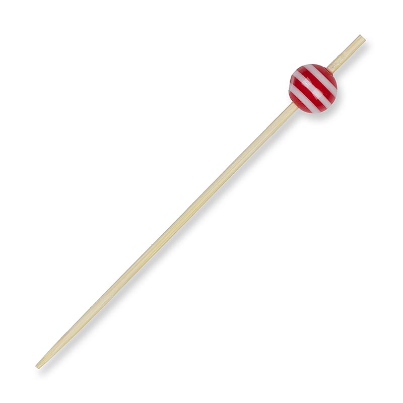 Wooden skewers with red/white striped crystal ball, 9 cm - 100 pieces - bag