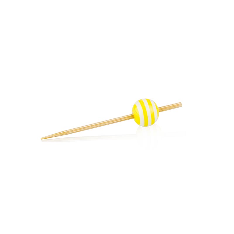 Brochettes en bois, avec boule de cristal rayée jaune / blanche, 5 cm - 100 heures - sac