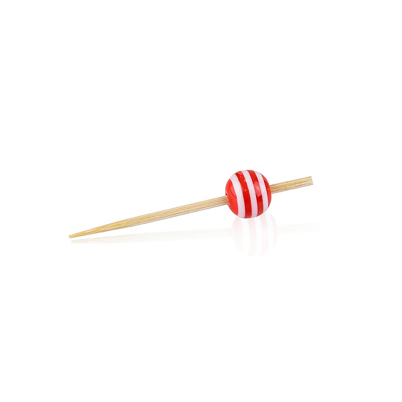 Houten spiesjes, met kristallen bol rood / wit gestreept, 5 cm - 100 uur - zak