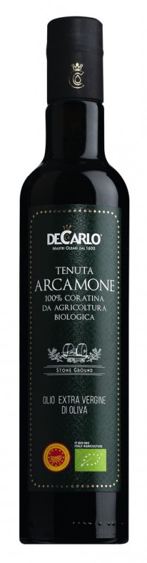 Olio extra virgin Terre di Bari DOP biologico, Tenuta Arcamone extra virgin olive oil, organic, De Carlo - 500 ml - bottle