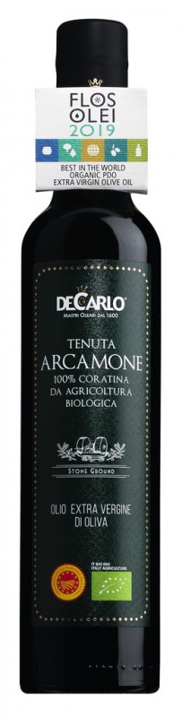 Olio extra vierge Terre di Bari DOP biologique, huile d`olive extra vierge Tenuta Arcamone, bio, De Carlo - 500 ml - bouteille