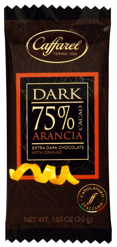 Tavolette al ciocc. fondente 75% arancia, mini, esp, pure chocolade 75% met sinaasappel, mini, display, caffarel - 8 x 30 g - tonen