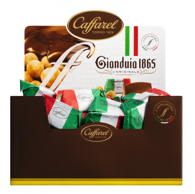 Gianduiotti classici tricolori, espositore, hasselnød nougat-chokolade, tre farver, display, caffarel - 3.000 g - udstilling
