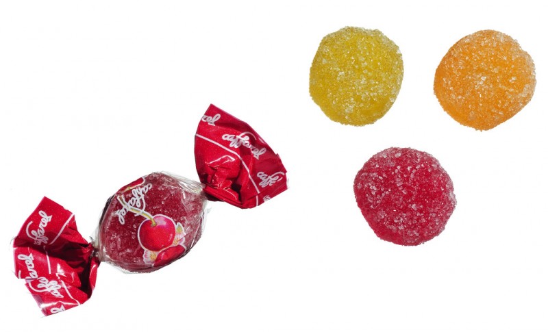 Gelatine di frutta, sfuse, fruit jelly candies made from pure fruit pulp, loose, caffarel - 2,000 g - bag