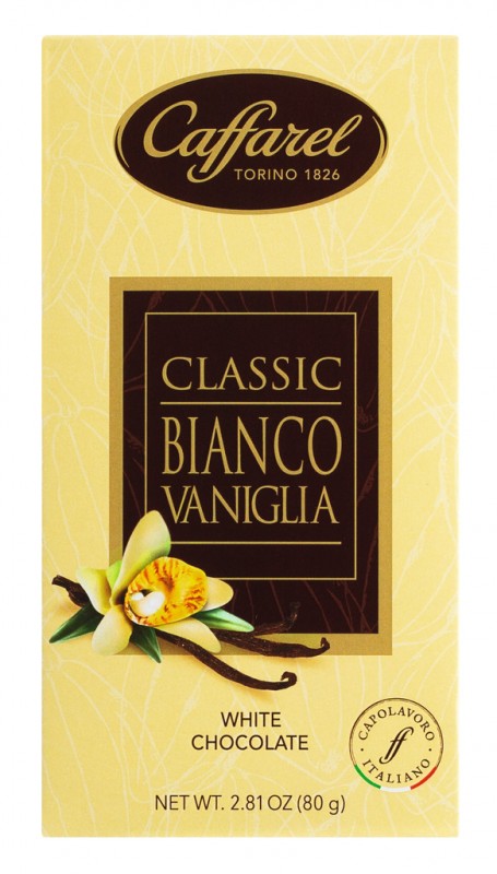 Hvid chokolade med vanilje, display, Tavolette al cioccolato bianco vaniglia, specielt, caffarel - 8 x 80 g - udstilling
